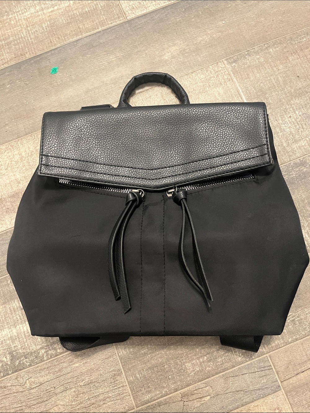 Botkier Black Backpack Textured Flap Silver Zipper Accents Adjustable Straps